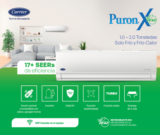 Minisplit Carrier® Puron X Serie D - Frío/Calor de 1  ton-12,000 BTU/h - 208/230V-1f-60Hz